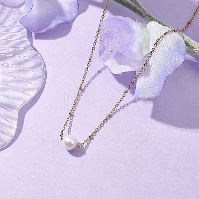 Round Natural Cultured Freshwater Pearl Pendant Necklaces X-NJEW-JN04966-1