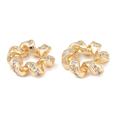 Twisted Brass Micro Pave Clear Cubic Zirconia European Beads KK-C142-02LG-1
