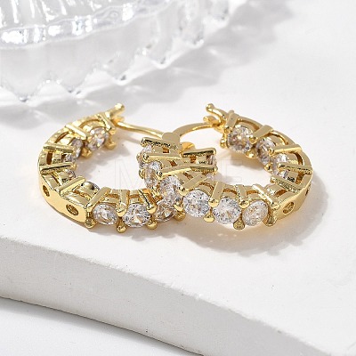 Brass Micro Pave Clear Cubic Zirconia Hoop Earrings EJEW-K083-42G-1