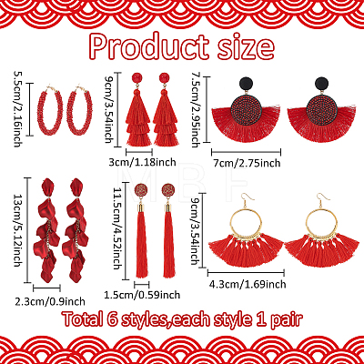 ANATTASOUL 6Pairs 6 Styles Acrylic Petal & Cotton Tassel & Resin Dangle Stud Earrings EJEW-AN0003-75-1