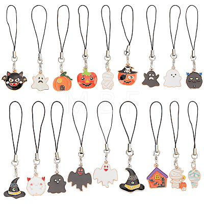 18Pcs 18 Styles Cell Phone Strap Charm Halloween Enamel Charm Hanging Keychain for Women AJEW-CP0005-59-1
