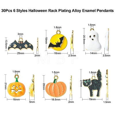 30Pcs 6 Styles Halloween Rack Plating Alloy Enamel Pendants PALLOY-CJ0002-32-1