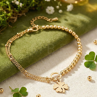 Four Leaf Clover 304 Stainless Steel Charm Bracelets UY0745-2-1