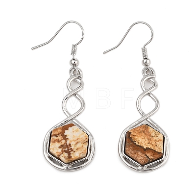 Hexagon Natural Picture Jasper Dangle Earrings EJEW-K298-01P-11-1