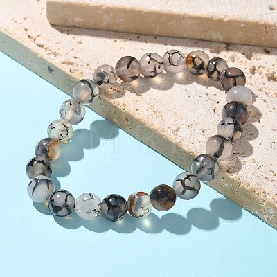 Natural Dragon Veins Agate Beaded Stretch Bracelets BJEW-Q692-02C-1