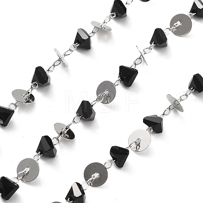 Handmade Brass & Glass Bead Flat Round Chains CHC-L051-05P-1