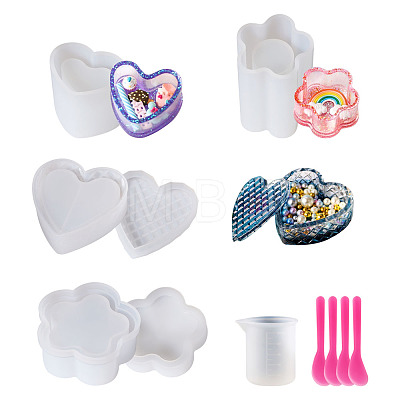 Heart & Flower Shape Silicone Storage Box Molds Kits DIY-PJ0001-04-1