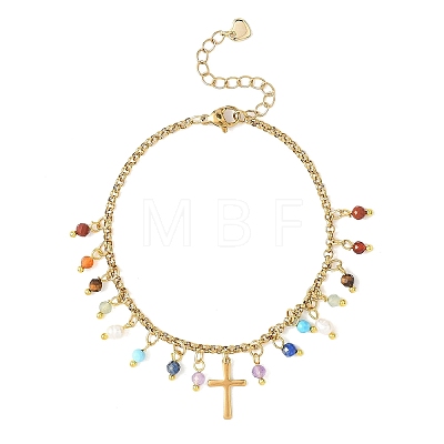 Natural Mixed Gemstone & 304 Stainless Steel Beads Charm Bracelets BJEW-JB12870-1