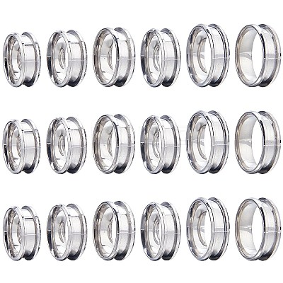 SUNNYCLUE 18Pcs 6 Size 304 Stainless Steel Grooved Finger Ring Settings RJEW-SC0001-05P-1