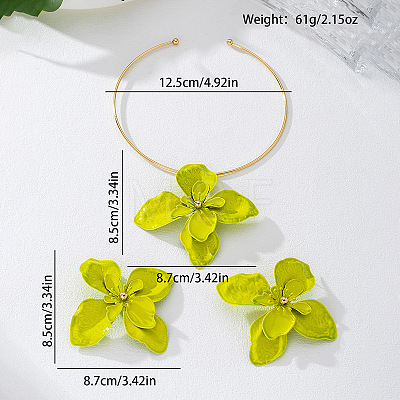 Flower Alloy Stud Earrings & Pendant Choker Sets for Women WGECDA8-01-1