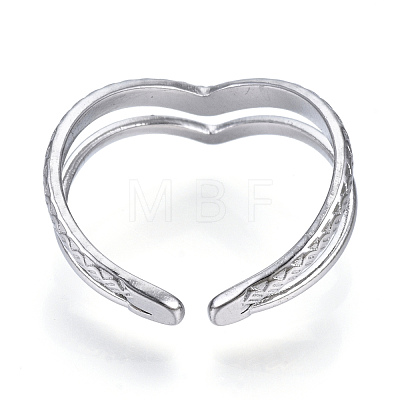 304 Stainless Steel Heart Open Cuff Ring RJEW-N040-46-1