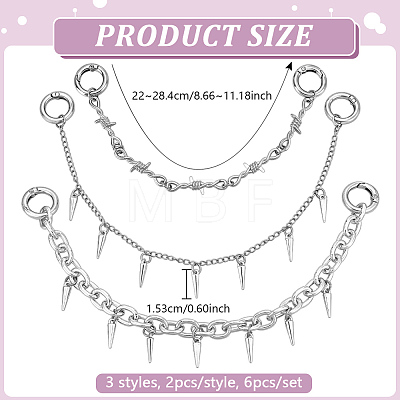 6Pcs 3 Styles Aluminum Cable Chain Boot Strap Chains HJEW-PH02514-1