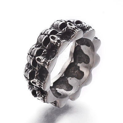 Retro 304 Stainless Steel Skull Rings RJEW-L087-01AS-1