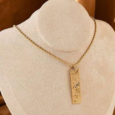 304 Stainless Steel Clear Cubic Zirconia Rectangle Constellation Pendant Necklaces for Women Men NJEW-S435-01G-H-1