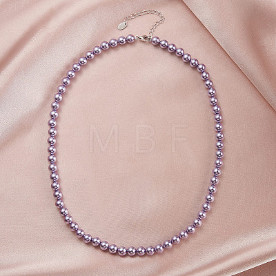 6mm Round Shell Pearl Beaded Necklaces NJEW-L125-009P-02-1