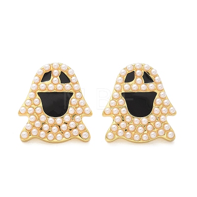 Brass ABS Imitation Pearl Stud Earrings EJEW-B132-02G-1