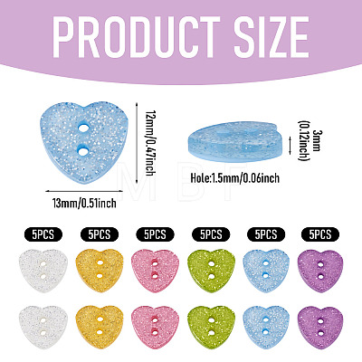 30Pcs 6 Colors Resin Buttons BUTT-TA0001-57-1