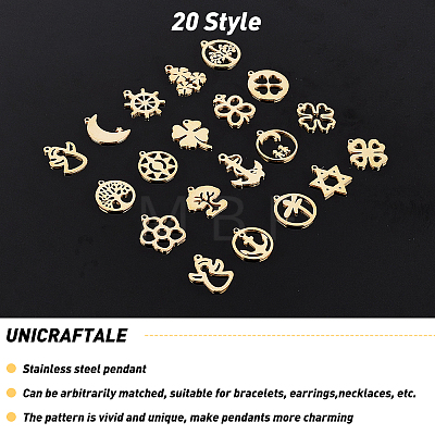 Unicraftale 40Pcs 20 Style 304 Stainless Steel Pendants STAS-UN0025-56-1