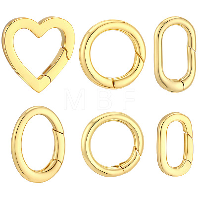 6Pcs 6 Styles Brass Spring Gate Rings KK-BBC0028-45-1