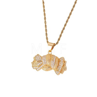 Brass Pave Clear Cubic Zirconia Dollar Pendant Necklaces for Men DC8712-1