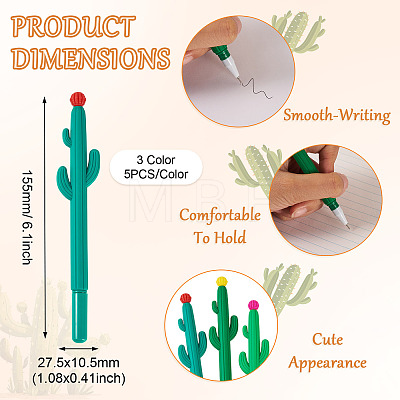 15Pcs 3 Colors Cactus Rubber Gel Pen AJEW-TA0002-67-1