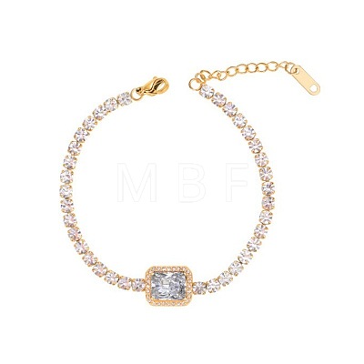 Elegant European Stainless Steel Pave Clear Cubic Zirconia Link Bracelets for Women PD8073-6-1