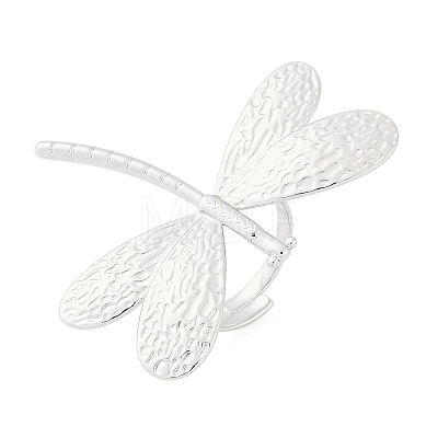 Anti-Tarnish 304 Stainless Steel Dragonfly Open Cuff Rings RJEW-M047-07P-1