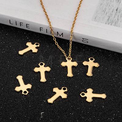 Ion Plating(IP) 304 Stainless Steel Tiny Cross Charms X-STAS-L159-06G-1