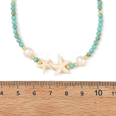 Dyed Synthetic Turquoise Starfish and Pearl Beaded Necklaces for Women NJEW-JN06658-1