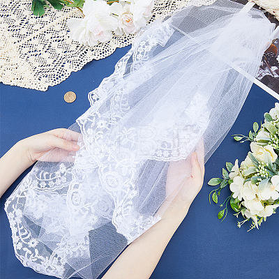 Polyester Long Mesh Tulle Bridal Veils with Combs OHAR-WH0029-09A-1