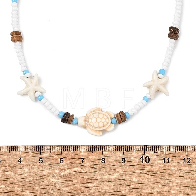 Boho Sea Turtle & Starfish Shell & Synthetic Turquoise Beaded Necklaces NJEW-JN06015-1