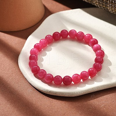 Natural Dyed Agate Imitation Rhodochrosite Beaded Stretch Bracelets for Women Men BJEW-F483-05-1