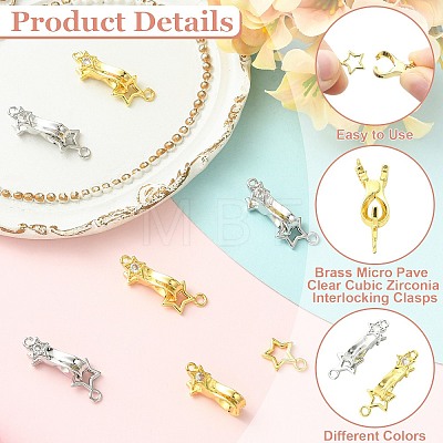 6Pcs 2 Colors Brass Micro Pave Clear Cubic Zirconia Interlocking Clasps KK-CJ0005-91-1