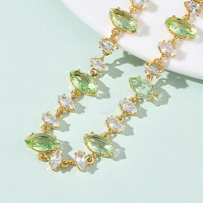 Horse Eye Brass Glass & Cubic Zirconia Link Bracelets BJEW-D378-02G-1