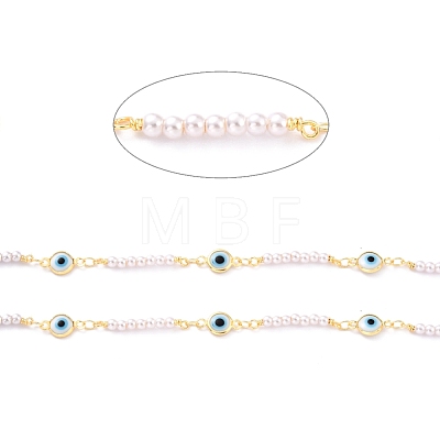 3.28 Feet Handmade CCB Plastic Imitation Pearl Beaded Chains X-CHC-I038-04G-1