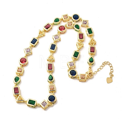Brass Pave Colorful Cubic Zirconia Geometric Link Chain Necklaces NJEW-P337-01G-1