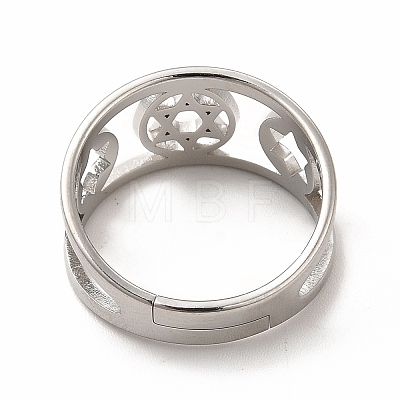 304 Stainless Steel Star of David Adjustable Ring for Women RJEW-B027-11P-1