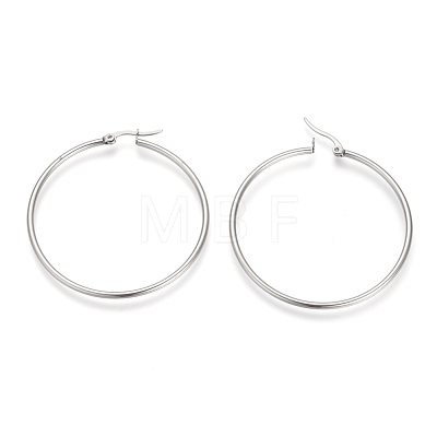 201 Stainless Steel Hoop Earrings X-MAK-R018-50mm-S-1