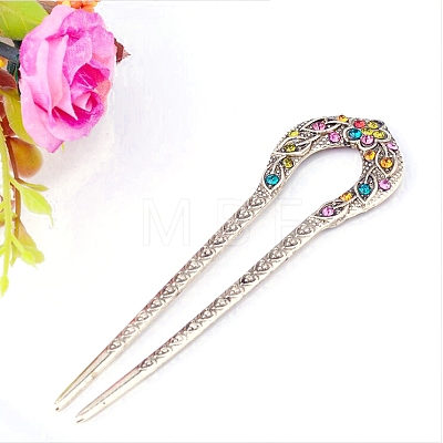 Alloy Rhinestone Vintage Hair Forks PW-WGA1114-05-1