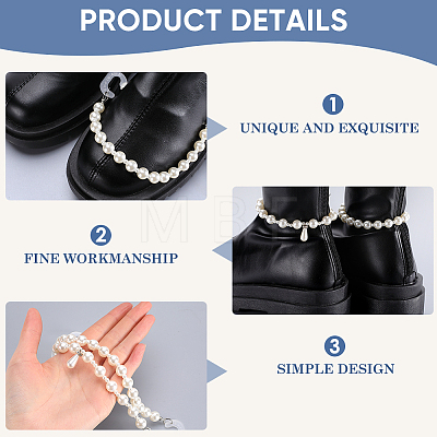 CRASPIRE 2 Sets Plastic Imitation Pearl Shoe Chains with Hook FIND-CP0001-91A-1