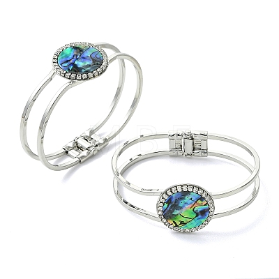 Natural Abalone Shell Flat Round Open Bangles BJEW-JB14315-02-1
