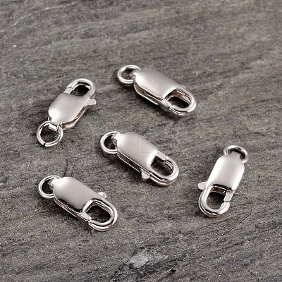 Platinum Plated 925 Sterling Silver Lobster Claw Clasps STER-K014-H154-14mm-P-1