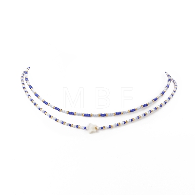 2Pcs 2 Style Natural Shell Star & Glass Seed Beaded Necklaces Set for Women NJEW-JN04245-1