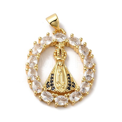 Rack Plating Brass Micro Pave Clear Cubic Zirconia Pendants KK-F853-20G-1