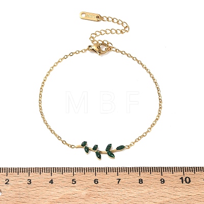 304 Stainless Steel Rhinestone Leaf Link Bracelets SA-CBA5F76-03G-03-1