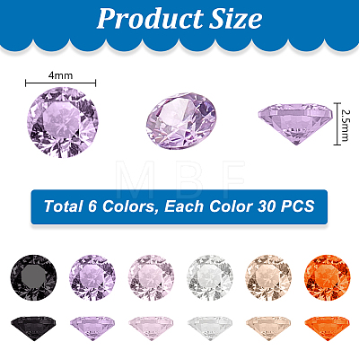   180Pcs 6 Colors Diamond Shape Grade A Cubic Zirconia Cabochons ZIRC-PH0001-43C-05-1