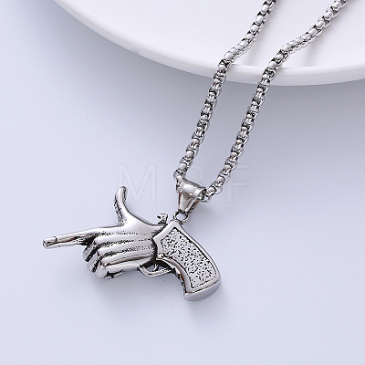 Fashionable Punk Style Titanium Steel Finger Gun Shape Pendant Necklaces for Trendy Nightlife CW1827-1