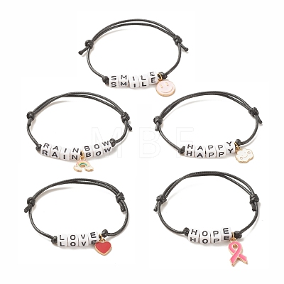 5Pcs 5 Style Heart & Ribbon & Cloud Alloy Charms Bracelets Set BJEW-JB08108-1