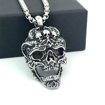 Punk Retro 304 Stainless Steel Skull Pendant Necklaces for Men CH2571-1