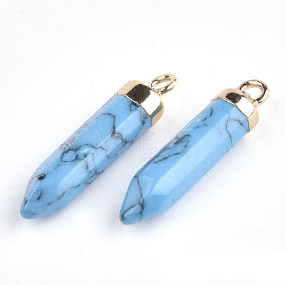 Electroplate Synthetic Turquoise Pointed Pendants G-S344-07E-1
